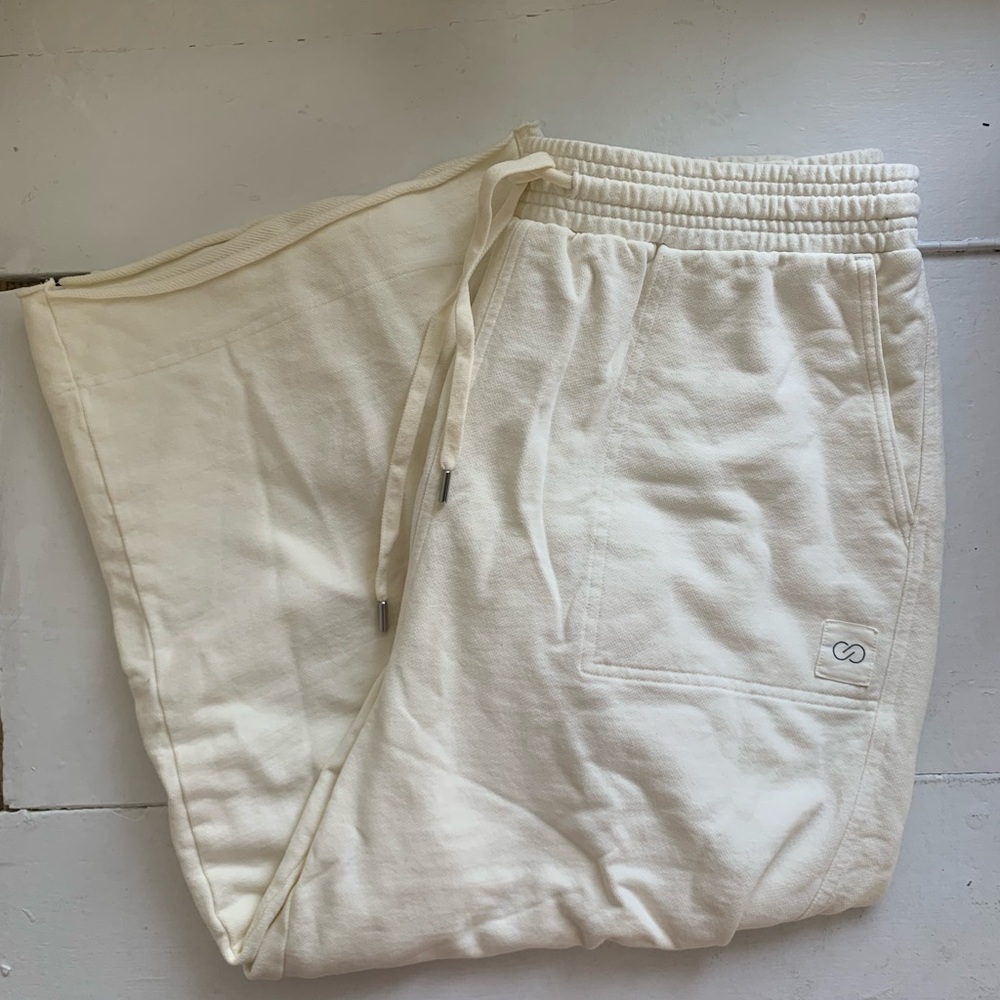 Calla white high rise wide leg cropped sweatpants